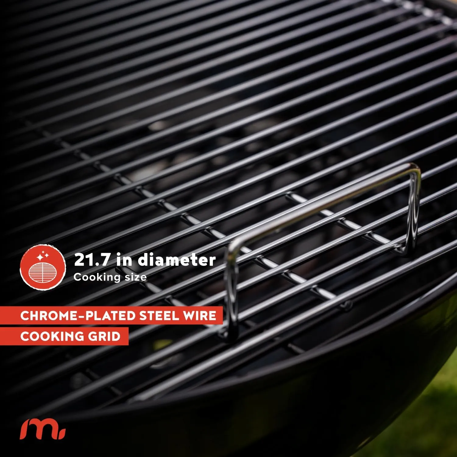 22" Heavy Duty Charcoal Barbecue Grill with Adjustable Air Vent, 354 SQ. In Cooking Area, Storage Rack, 2 Wheeled Portable Grill for Camping, Outdoor Cooking, and More - 810-23002