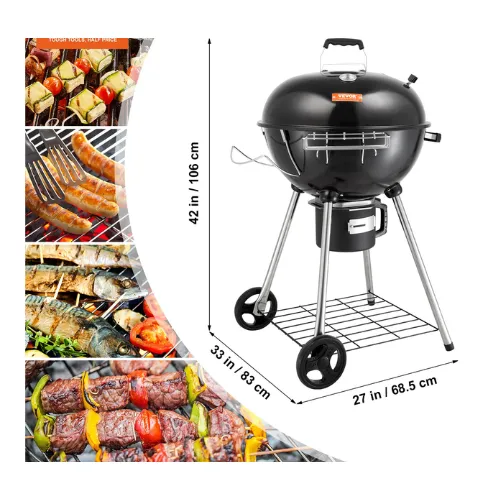 22" Kettle Charcoal Grill Portable w/ Thermometer Wheels and Cover Ash Tray