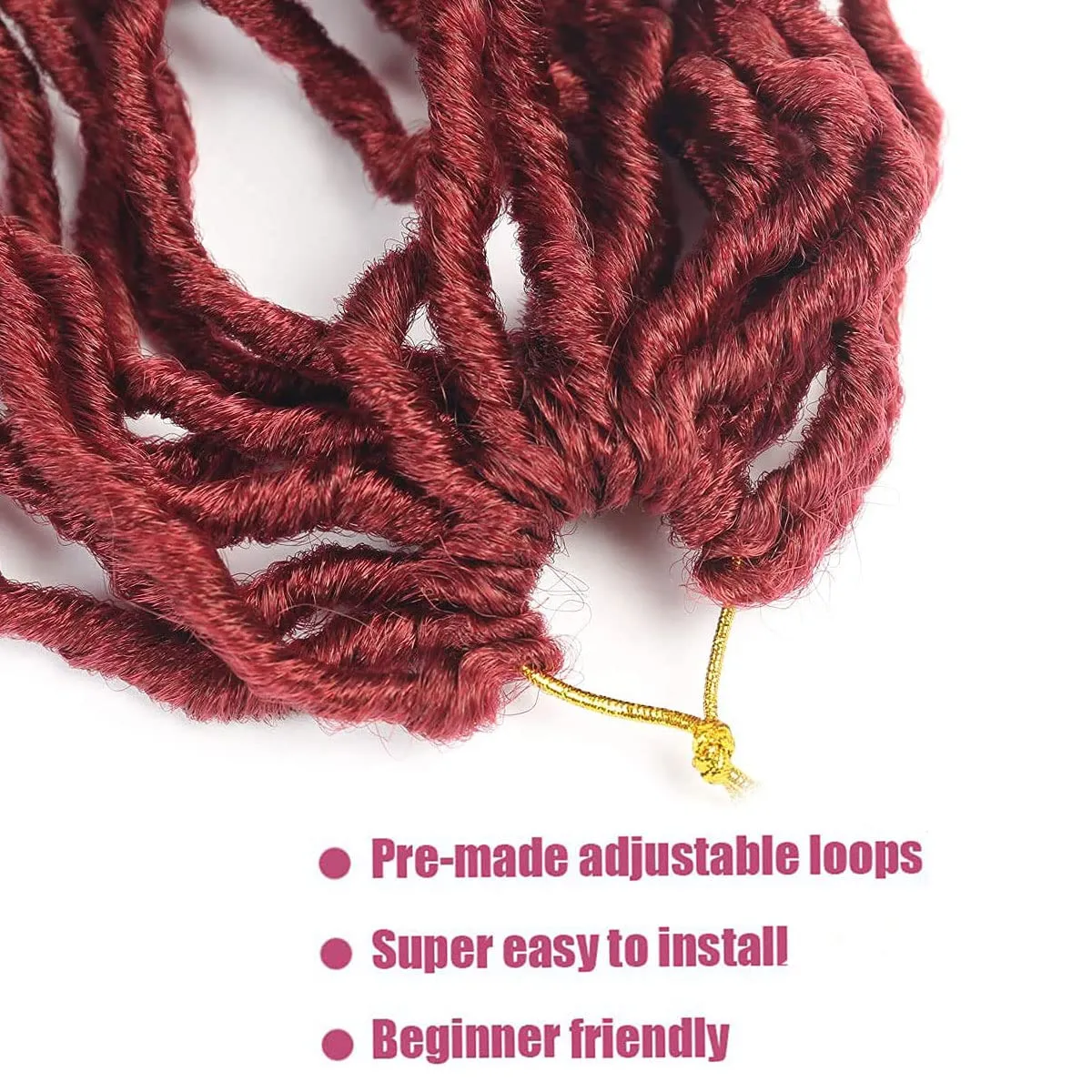 24 Inch 7 Packs Soft Locs Crochet Hair Red Color BUG Burgundy New Faux Locs Pre-looped Super Lightweight Synthetic Hair Braids For Black Women (24inch, 7packs, BUG)