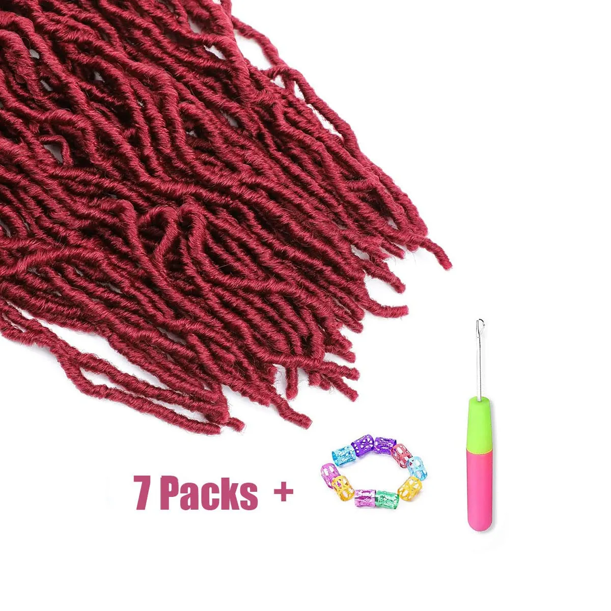 24 Inch 7 Packs Soft Locs Crochet Hair Red Color BUG Burgundy New Faux Locs Pre-looped Super Lightweight Synthetic Hair Braids For Black Women (24inch, 7packs, BUG)