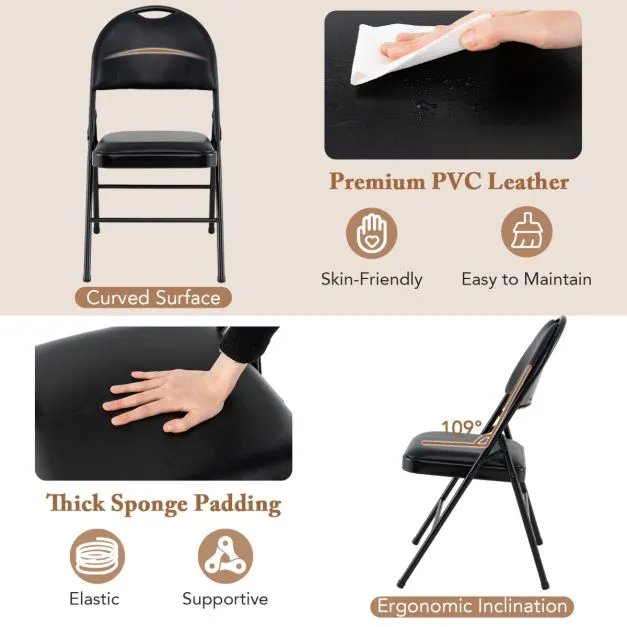 2/4 Pack Folding Chairs Padded Party Chairs with Metal Frame