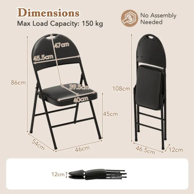 2/4 Pack Folding Chairs Padded Party Chairs with Metal Frame