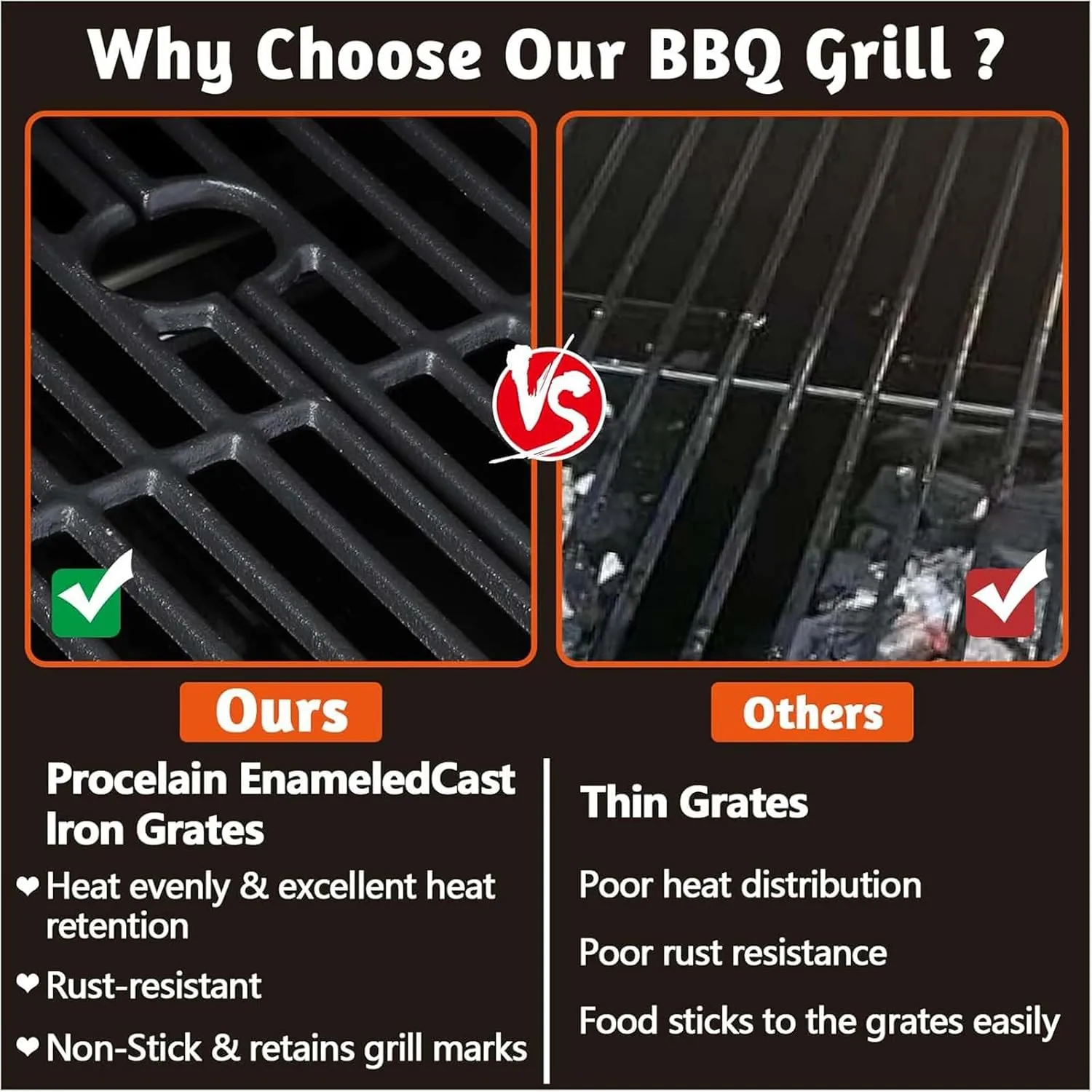 3 Burner Propane Gas and Charcoal Grill Combo with Side Burner & Porcelain-Enameled Cast Iron Grates, 37230BTU Output Dual Fuel Outdoor BBQ Grill for Patio Garden Picnic Backyard Barbecue Cooking