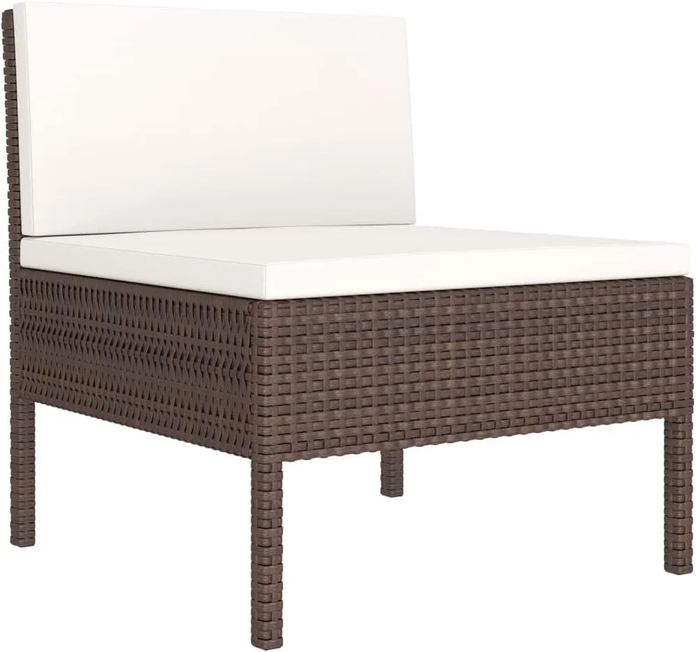 3 Pcs Brown Poly Rattan Patio Chairs with Cream White Cushions - Outdoor Lounge Seating Set for Backyard, Porch, and Poolside