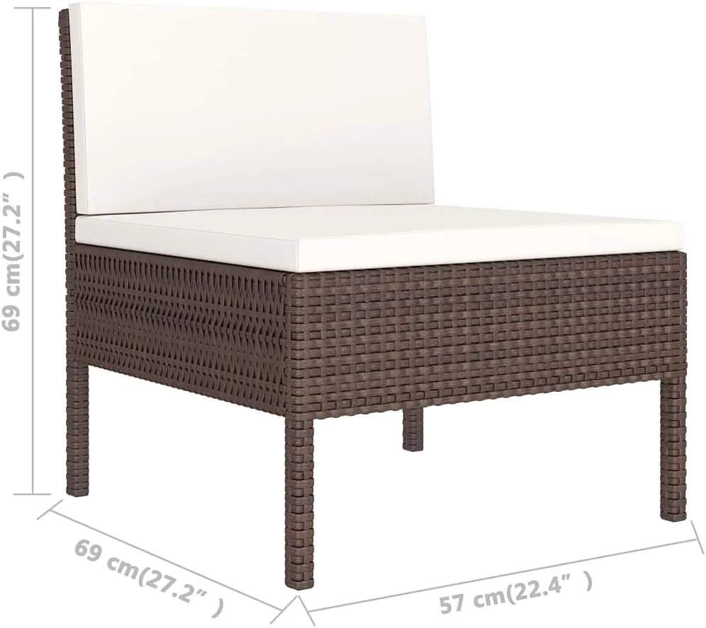 3 Pcs Brown Poly Rattan Patio Chairs with Cream White Cushions - Outdoor Lounge Seating Set for Backyard, Porch, and Poolside