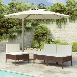 3 Pcs Brown Poly Rattan Patio Chairs with Cream White Cushions - Outdoor Lounge Seating Set for Backyard, Porch, and Poolside