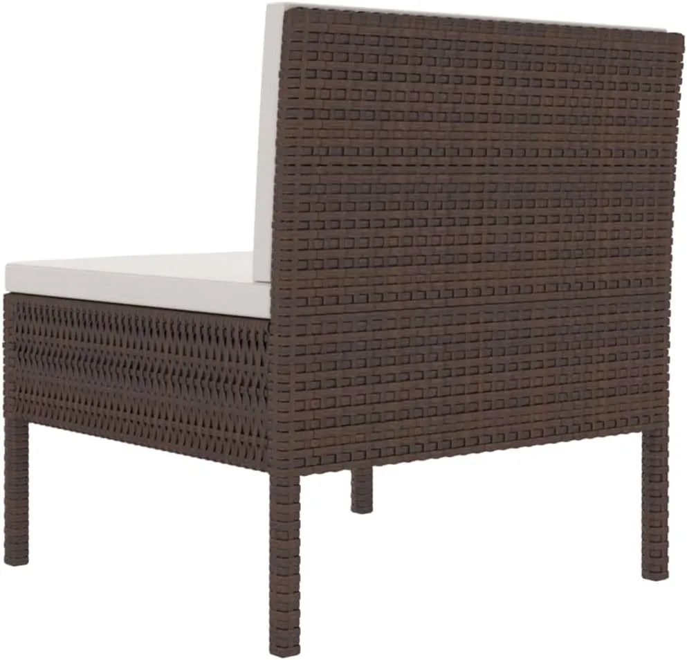 3 Pcs Brown Poly Rattan Patio Chairs with Cream White Cushions - Outdoor Lounge Seating Set for Backyard, Porch, and Poolside