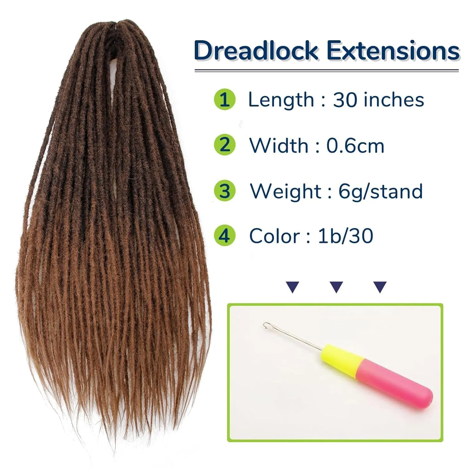 30 Inch 20 Strands Dreadlocks Extensions Dreads Locs Crochet Hair for Women Handmade Soft locs crochet hair braids Synthetic thin 0.6cm Hippie Double Ended Dreadlocks (30,1b/30)