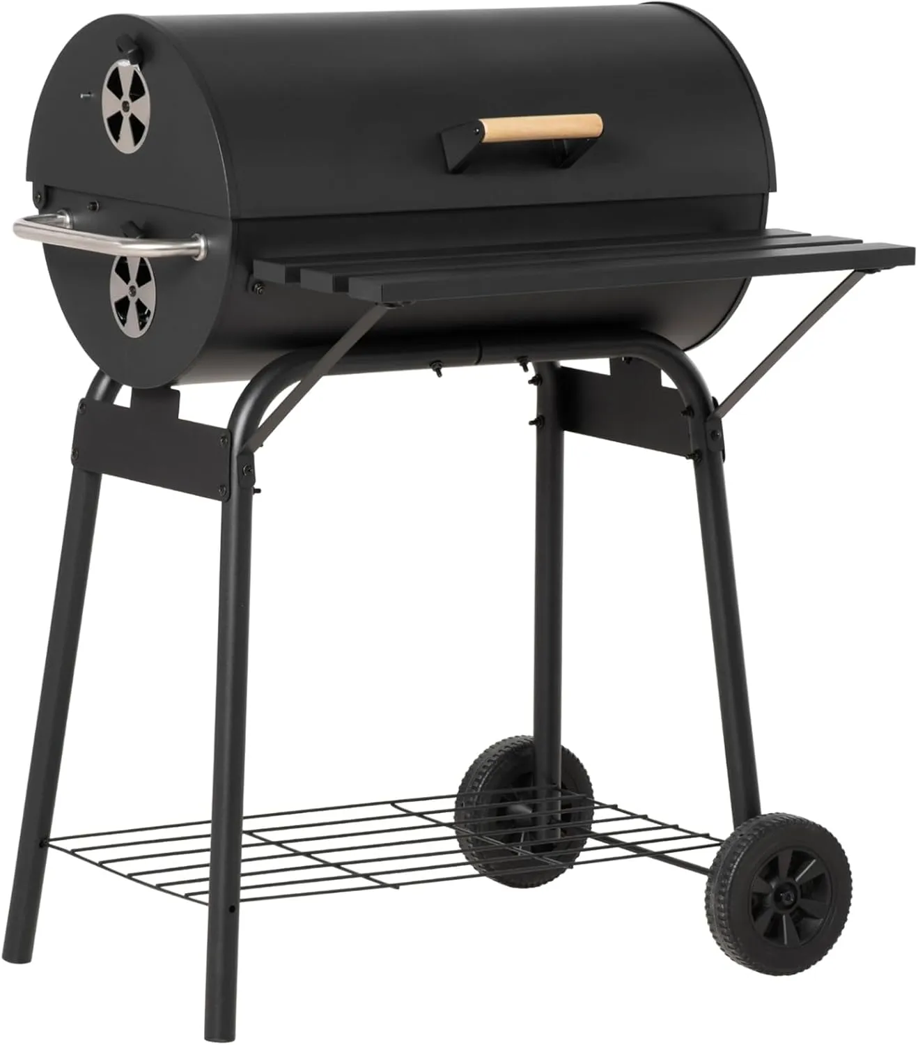 30 -inch portable outdoor barrel charcoal grilled rack, with steel outdoor barbecue rack and firewood storage stand, can be used in the backyard garden, small and medium -sized party, black