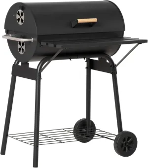 30 -inch portable outdoor barrel charcoal grilled rack, with steel outdoor barbecue rack and firewood storage stand, can be used in the backyard garden, small and medium -sized party, black