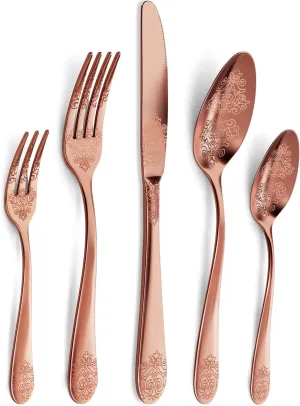 30-Piece Stainless Steel Silverware Set, Elegant Floral Engraved Cutlery Flatware Set for 6, Durable Tableware Utensil Sets for Formal Dining Include Fork Spoon Knife with Mirror Polish