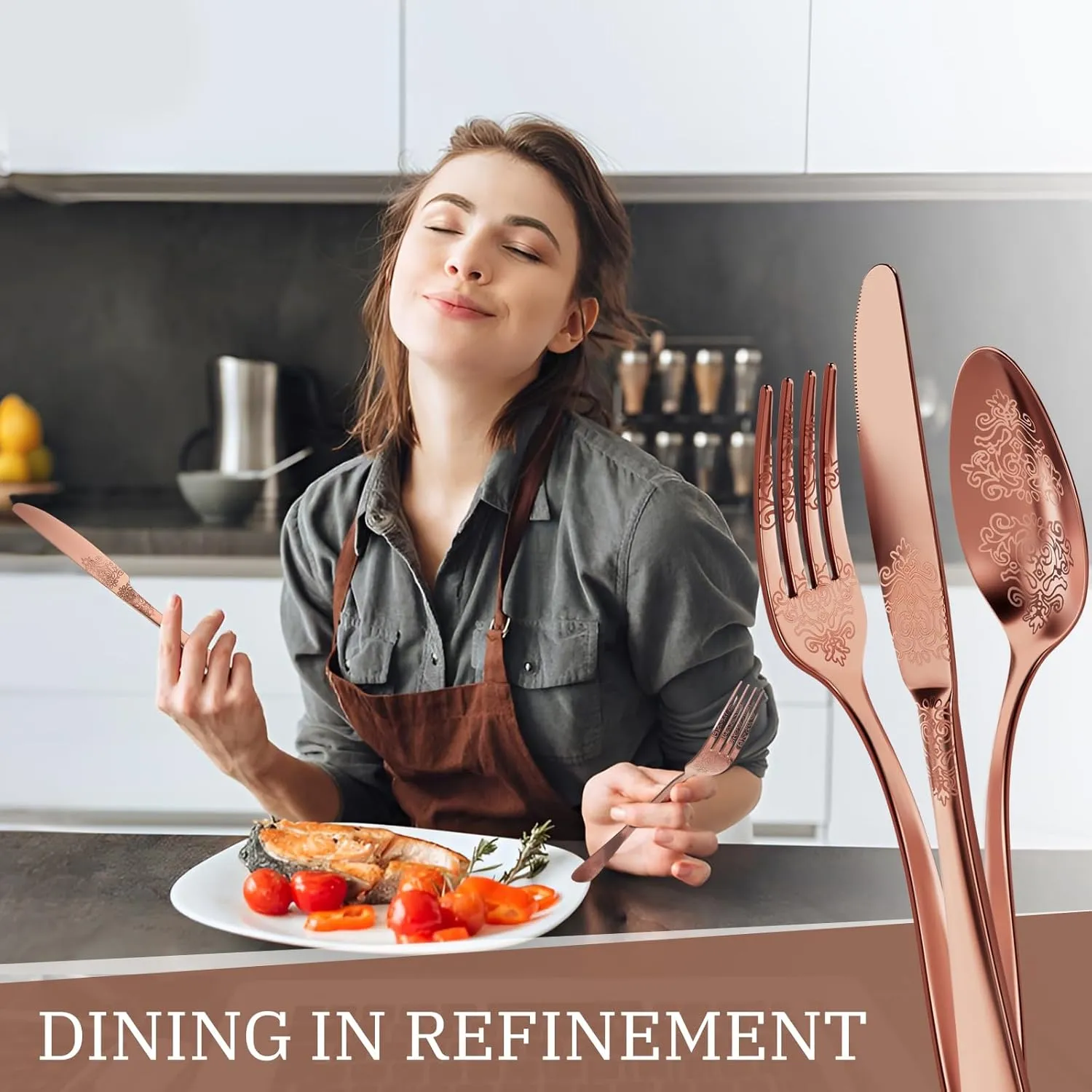 30-Piece Stainless Steel Silverware Set, Elegant Floral Engraved Cutlery Flatware Set for 6, Durable Tableware Utensil Sets for Formal Dining Include Fork Spoon Knife with Mirror Polish