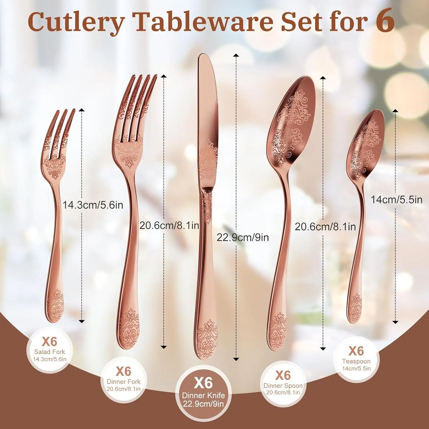 30-Piece Stainless Steel Silverware Set, Elegant Floral Engraved Cutlery Flatware Set for 6, Durable Tableware Utensil Sets for Formal Dining Include Fork Spoon Knife with Mirror Polish