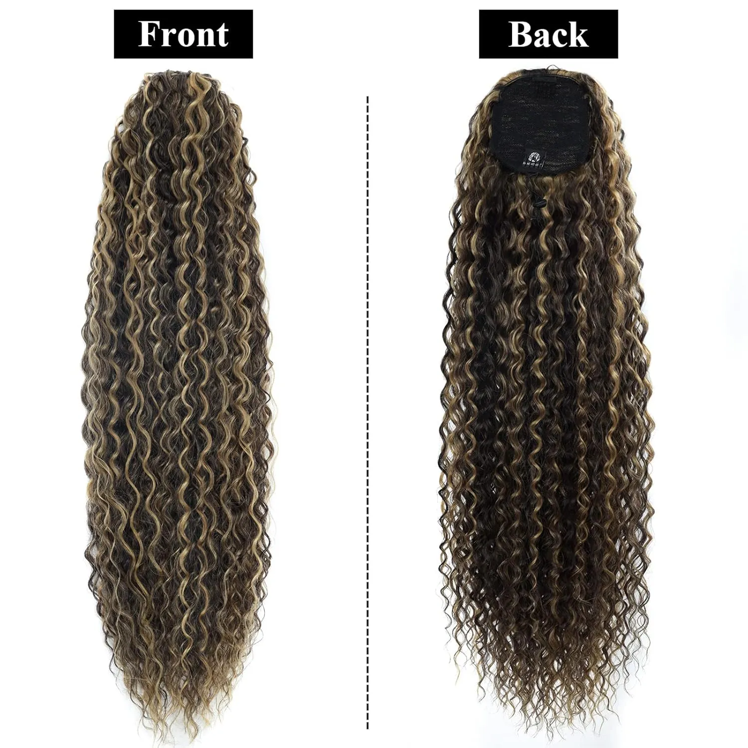32 Inch Long Curly Ponytail Hair Extension Curly Clip In Wave Natural Brown Drawstring Ponytail Extensions Synthetic Hair Curls Hairpiece For Black Women (P4/27#， 6.70OZ)