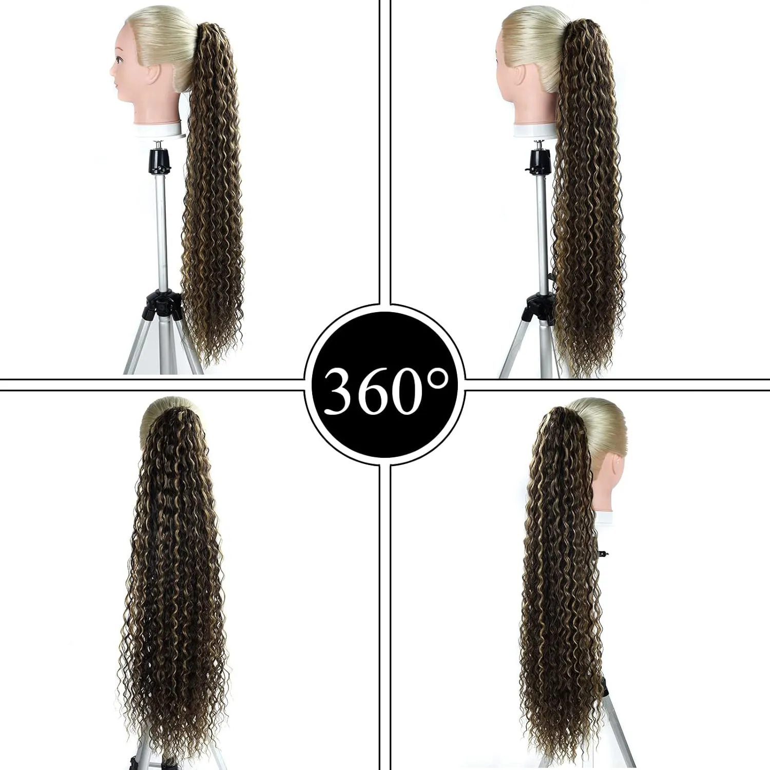 32 Inch Long Curly Ponytail Hair Extension Curly Clip In Wave Natural Brown Drawstring Ponytail Extensions Synthetic Hair Curls Hairpiece For Black Women (P4/27#， 6.70OZ)