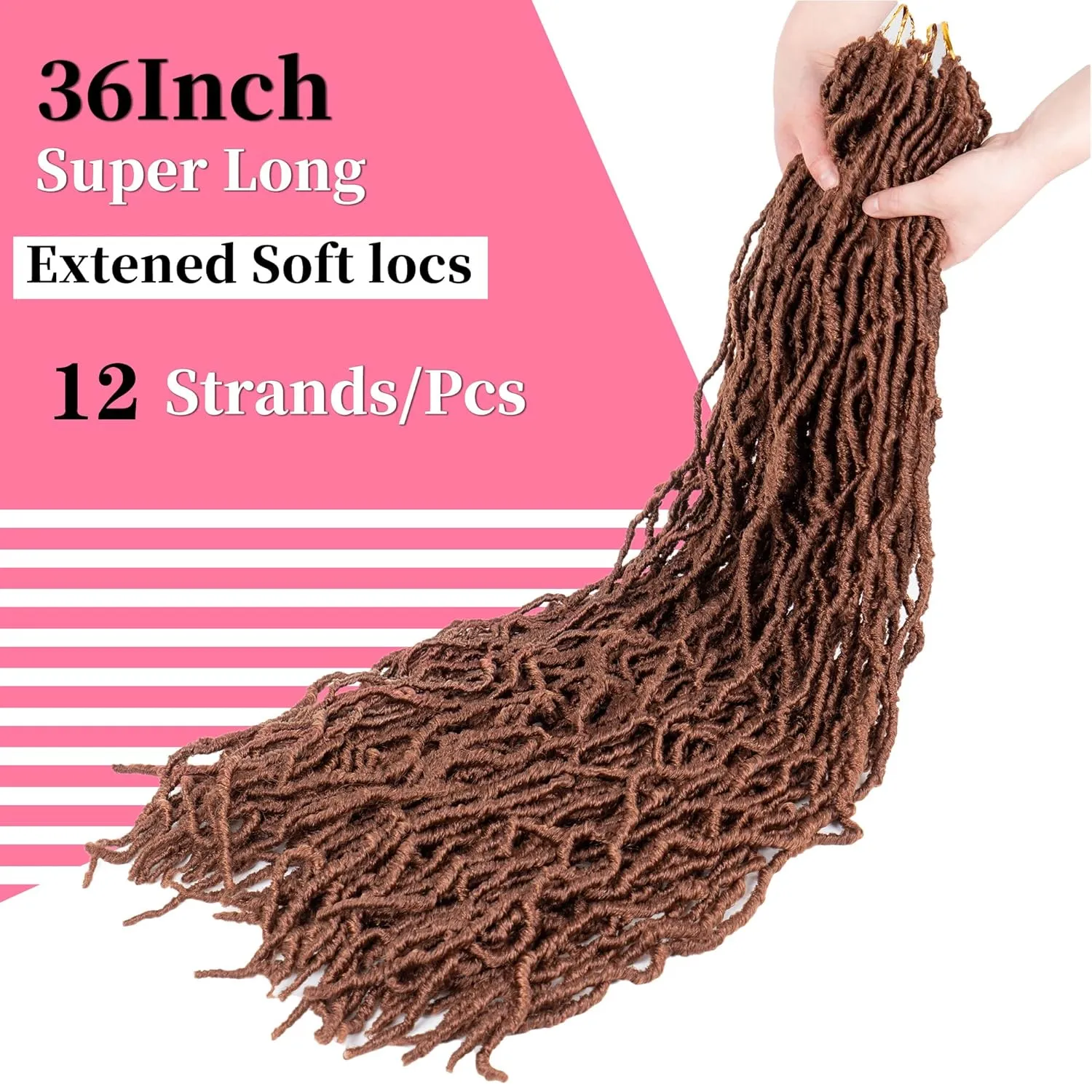 36 Inch Faux Locs Crochet Hair Super Long Soft Locs Crochet Braids Hair 6 Packs/lot 105g Goddess Locs Dreadlocs Synthetic Hair Extend Pre Looped brown Soft Braiding for Women (36 Inch, 30#)