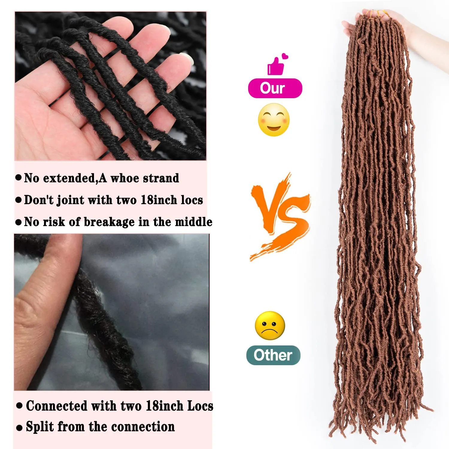 36 Inch Faux Locs Crochet Hair Super Long Soft Locs Crochet Braids Hair 6 Packs/lot 105g Goddess Locs Dreadlocs Synthetic Hair Extend Pre Looped brown Soft Braiding for Women (36 Inch, 30#)