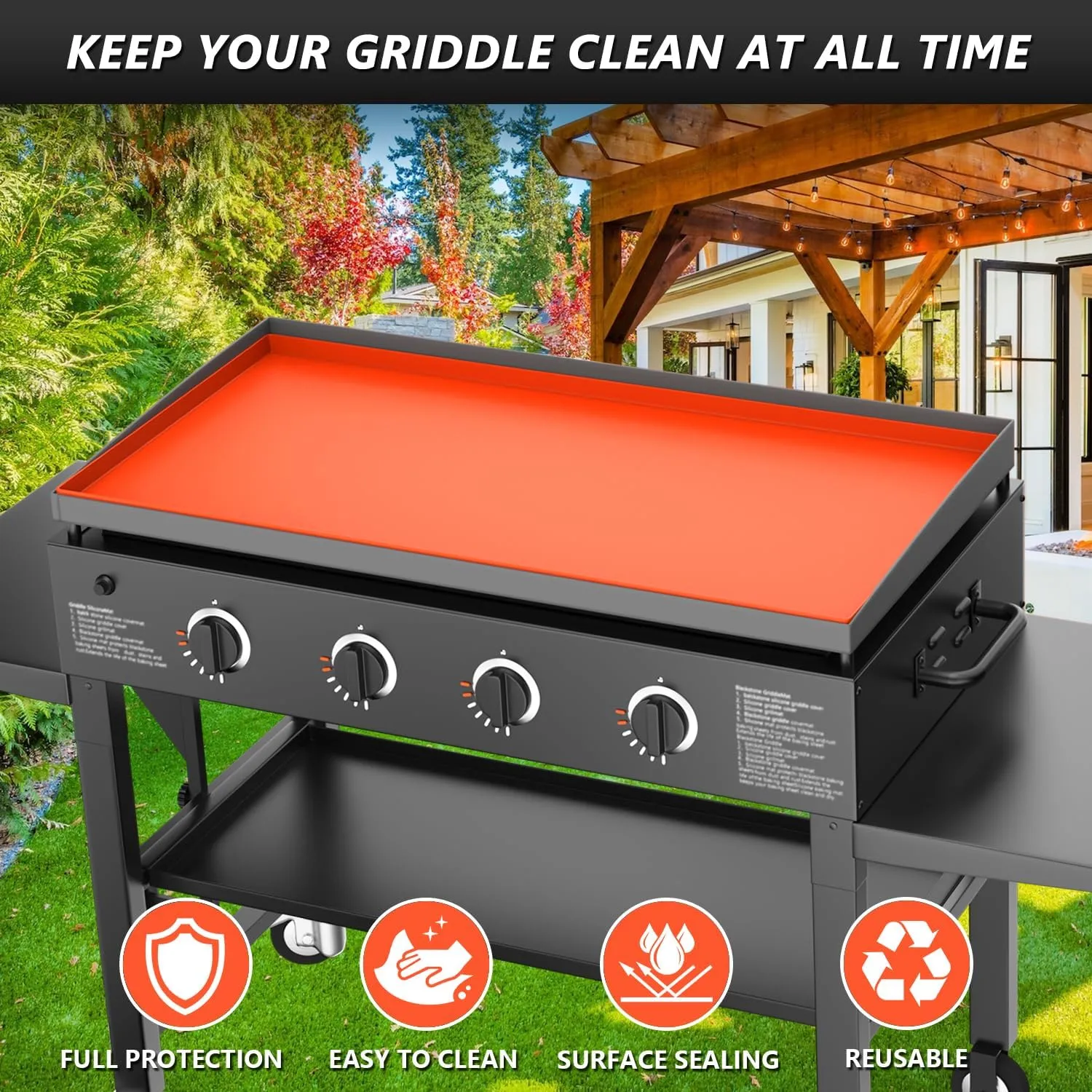 36" Silicone Griddle Mat Cover for Blackstone, Heavy Duty Silicone Cover, All Year Round Griddle Top Protective Mat for Black Stone Accessories