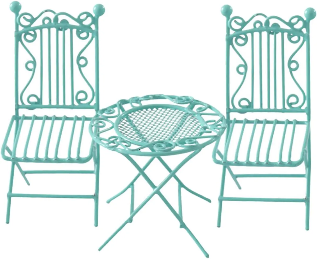 3pcs Miniature Table and Chair Set Scale Dollhouse Bistro Furniture Tiny Round Table and Chairs for Outdoor Scenes for Collectors and Decor