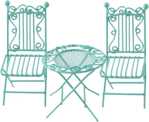 3pcs Miniature Table and Chair Set Scale Dollhouse Bistro Furniture Tiny Round Table and Chairs for Outdoor Scenes for Collectors and Decor