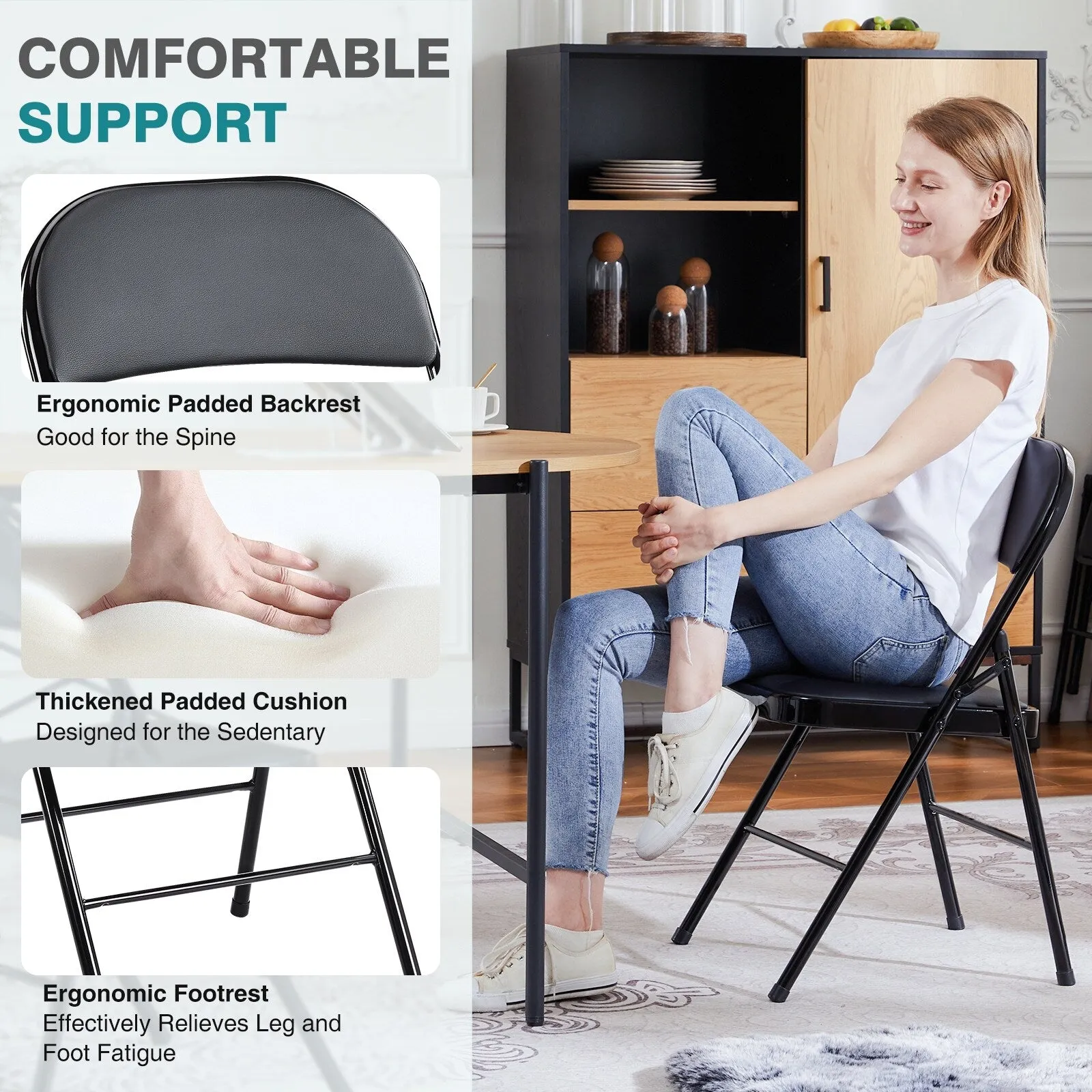 4-Pack Leather Padded Folding Chairs
