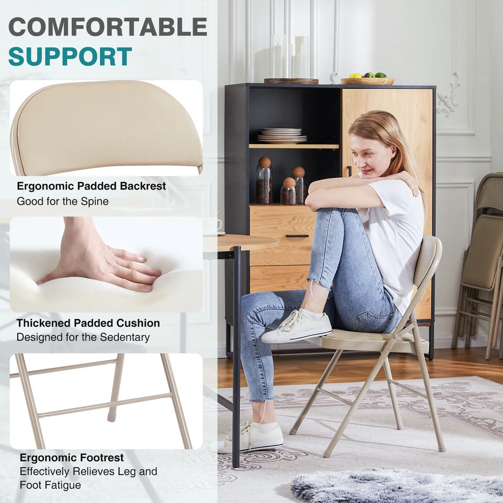 4-Pack Leather Padded Folding Chairs