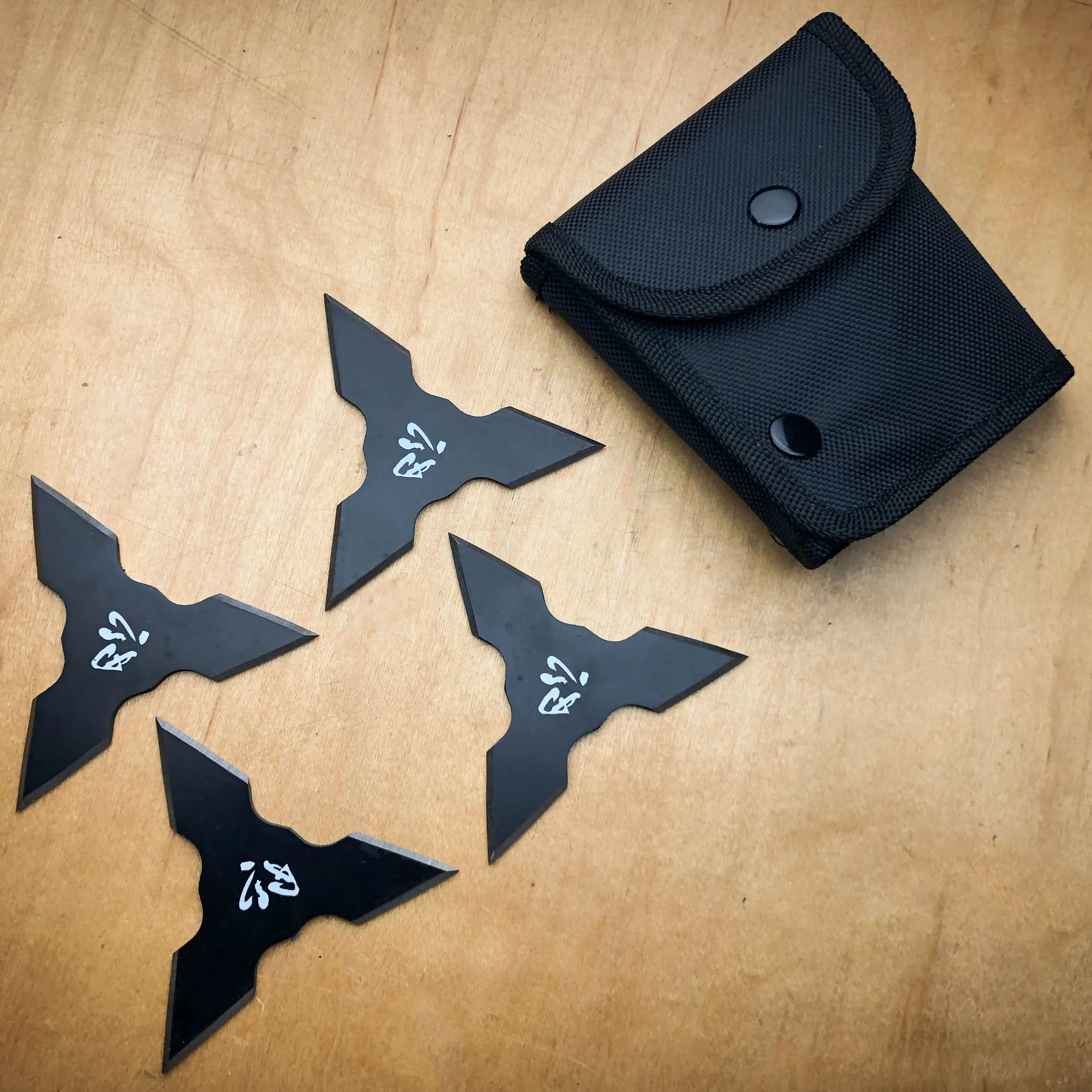 4 PC Set Black Ninja Throwing Stars Anime Shuriken Knife Blade