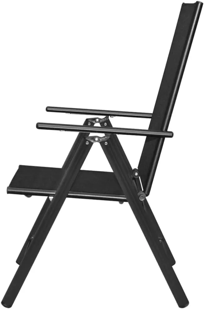 4 Pcs Folding Patio Chairs Black Aluminum Frame Textilene Reclining Outdoor Lounge Chairs with 7-Position Adjustable Backrest for Garden Deck Balcony Camping Beach