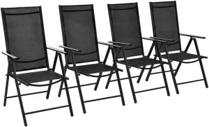 4 Pcs Folding Patio Chairs Black Aluminum Frame Textilene Reclining Outdoor Lounge Chairs with 7-Position Adjustable Backrest for Garden Deck Balcony Camping Beach