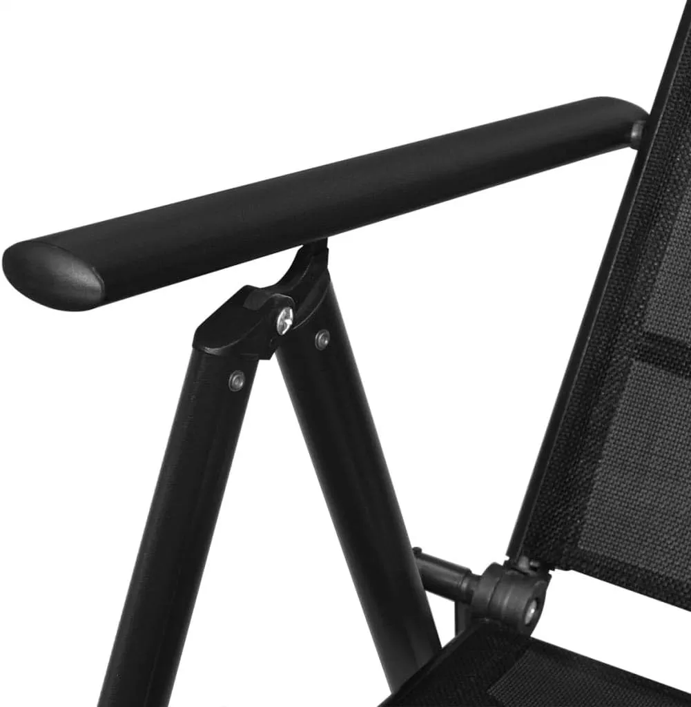 4 Pcs Folding Patio Chairs Black Aluminum Frame Textilene Reclining Outdoor Lounge Chairs with 7-Position Adjustable Backrest for Garden Deck Balcony Camping Beach