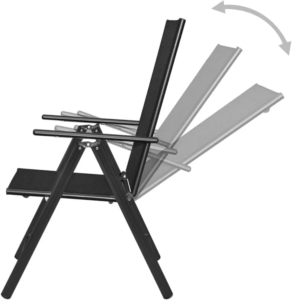 4 Pcs Folding Patio Chairs Black Aluminum Frame Textilene Reclining Outdoor Lounge Chairs with 7-Position Adjustable Backrest for Garden Deck Balcony Camping Beach