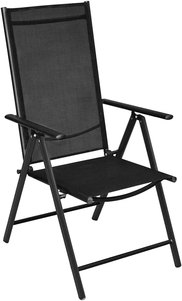 4 Pcs Folding Patio Chairs Black Aluminum Frame Textilene Reclining Outdoor Lounge Chairs with 7-Position Adjustable Backrest for Garden Deck Balcony Camping Beach