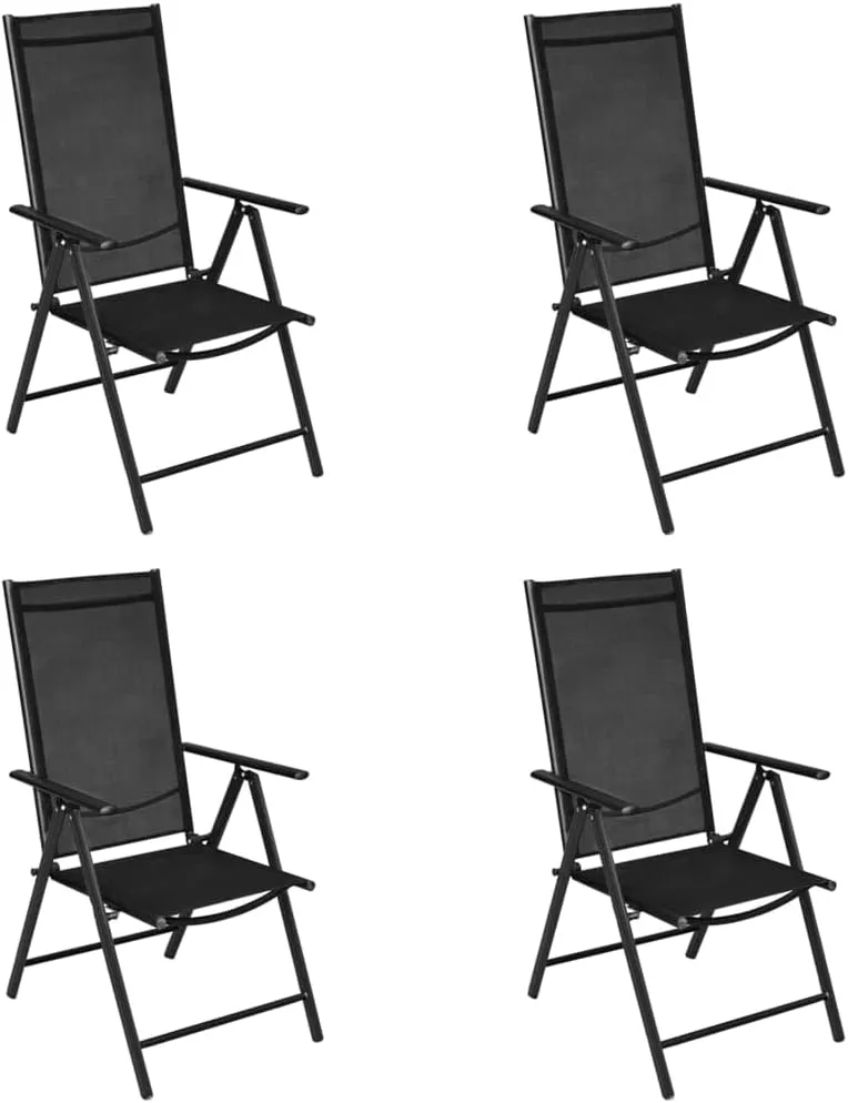 4 Pcs Folding Patio Chairs Black Aluminum Frame Textilene Reclining Outdoor Lounge Chairs with 7-Position Adjustable Backrest for Garden Deck Balcony Camping Beach