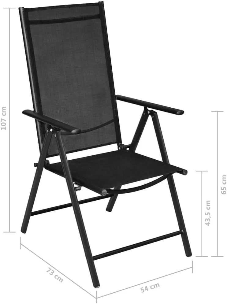4 Pcs Folding Patio Chairs Black Aluminum Frame Textilene Reclining Outdoor Lounge Chairs with 7-Position Adjustable Backrest for Garden Deck Balcony Camping Beach