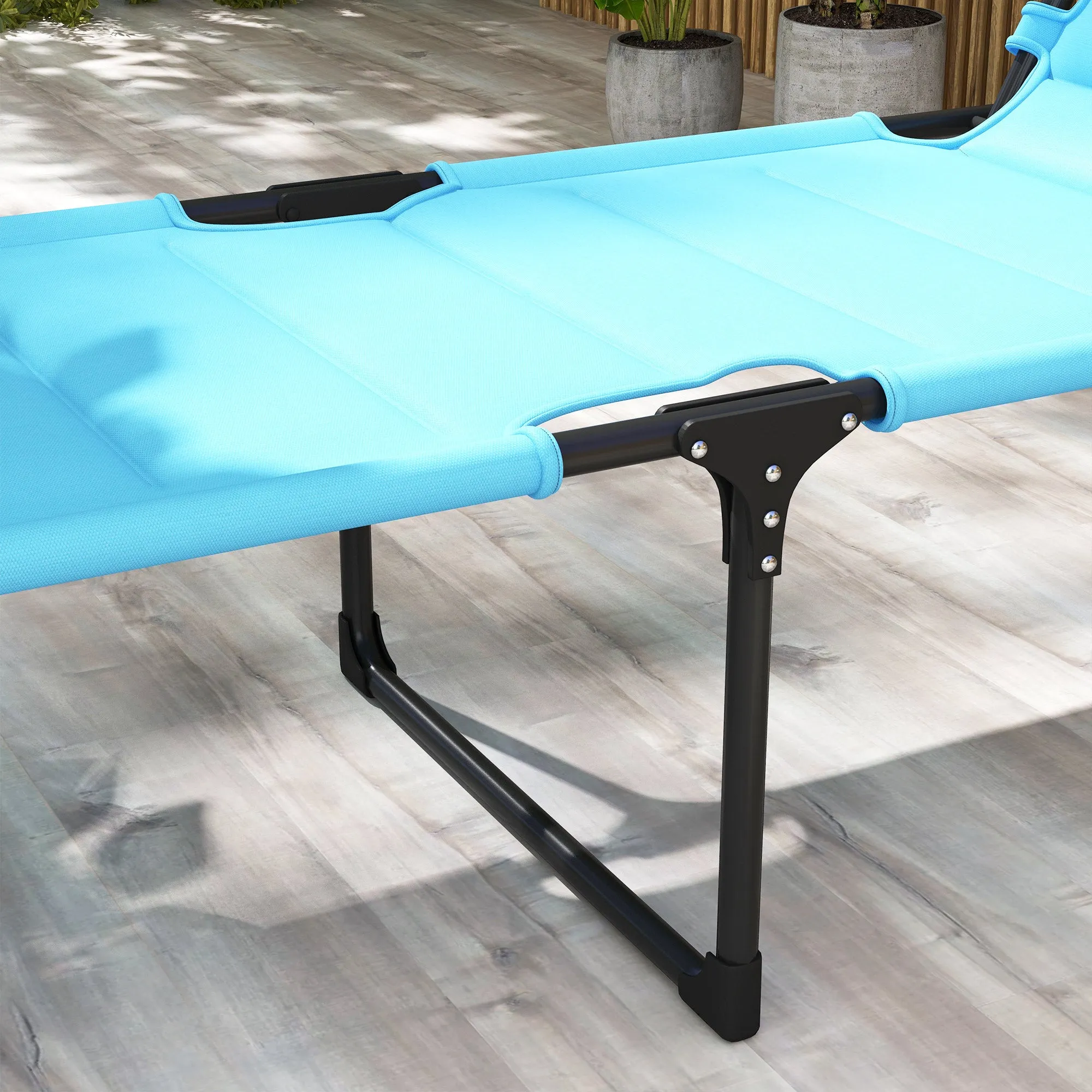 4-Position Adjustable Folding Cushioned Lounge Chair with Sun Shade Roof & Pillow, Blue