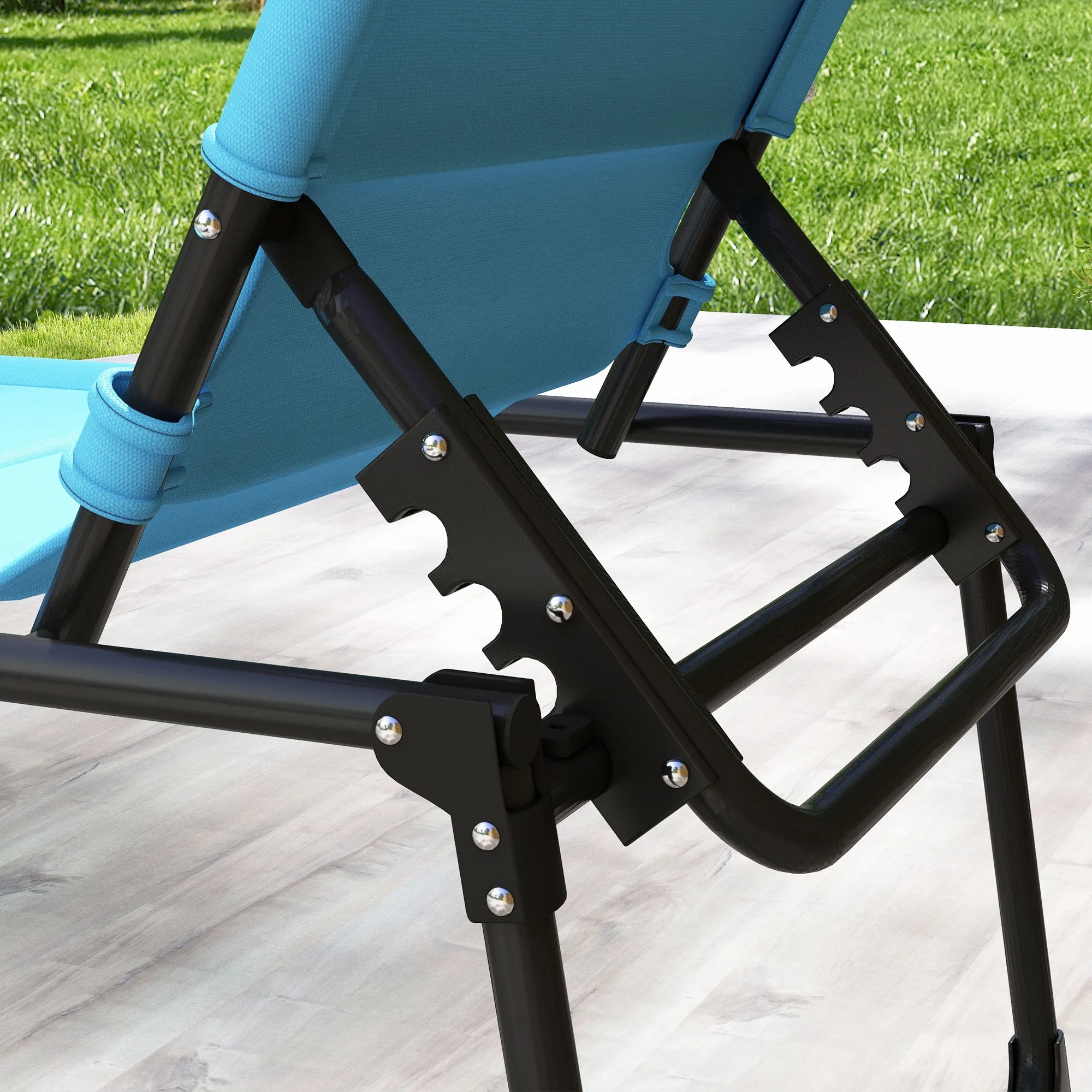 4-Position Adjustable Folding Cushioned Lounge Chair with Sun Shade Roof & Pillow, Blue