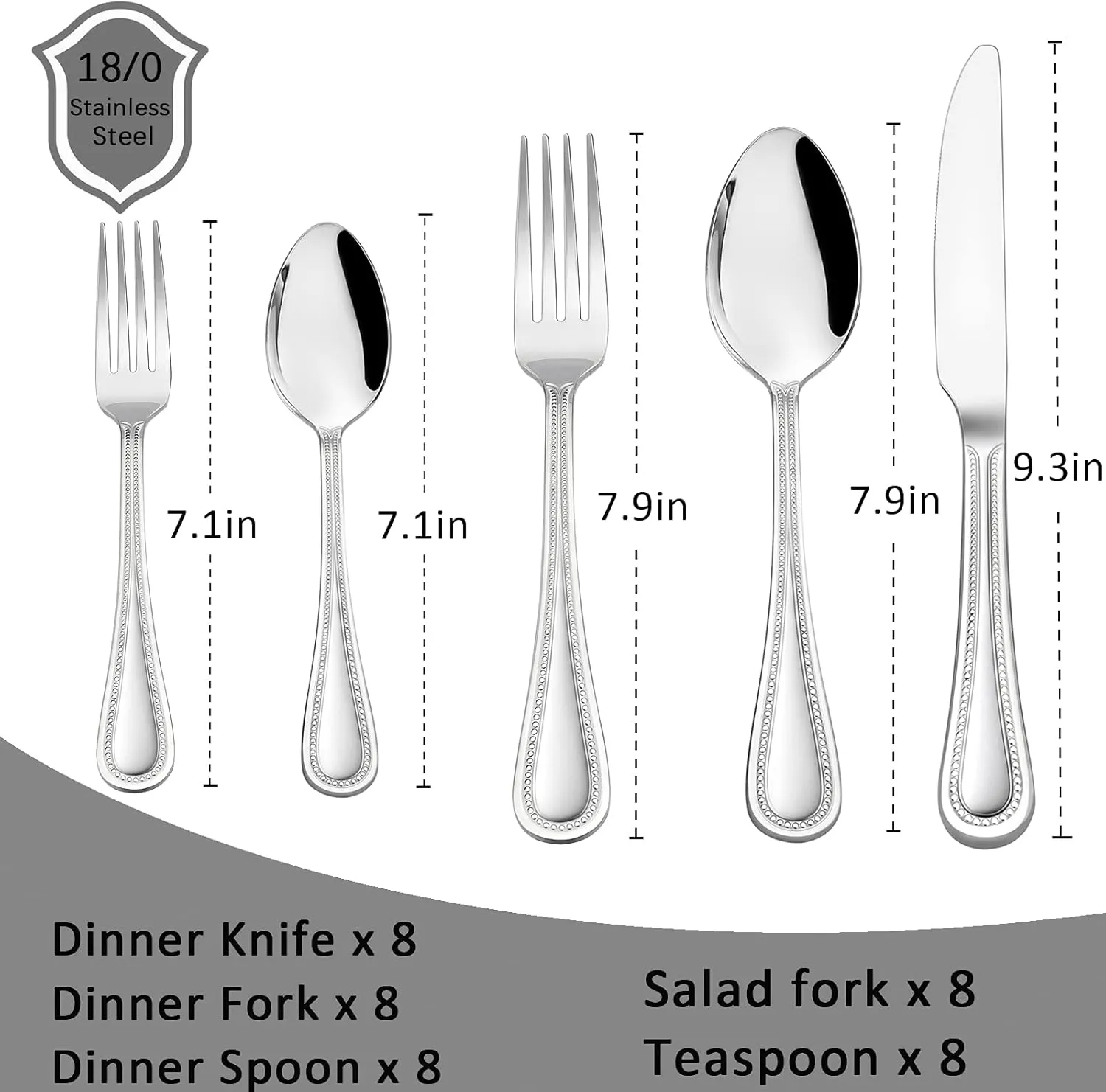 40-Piece Silverware Set, HaWare Stainless Steel Flatware Service for 8, Pearled Edge Tableware Cutlery Include Knife/Fork/Spoon, Beading Eating Utensil for Home, Mirror Polished, Dishwasher Safe
