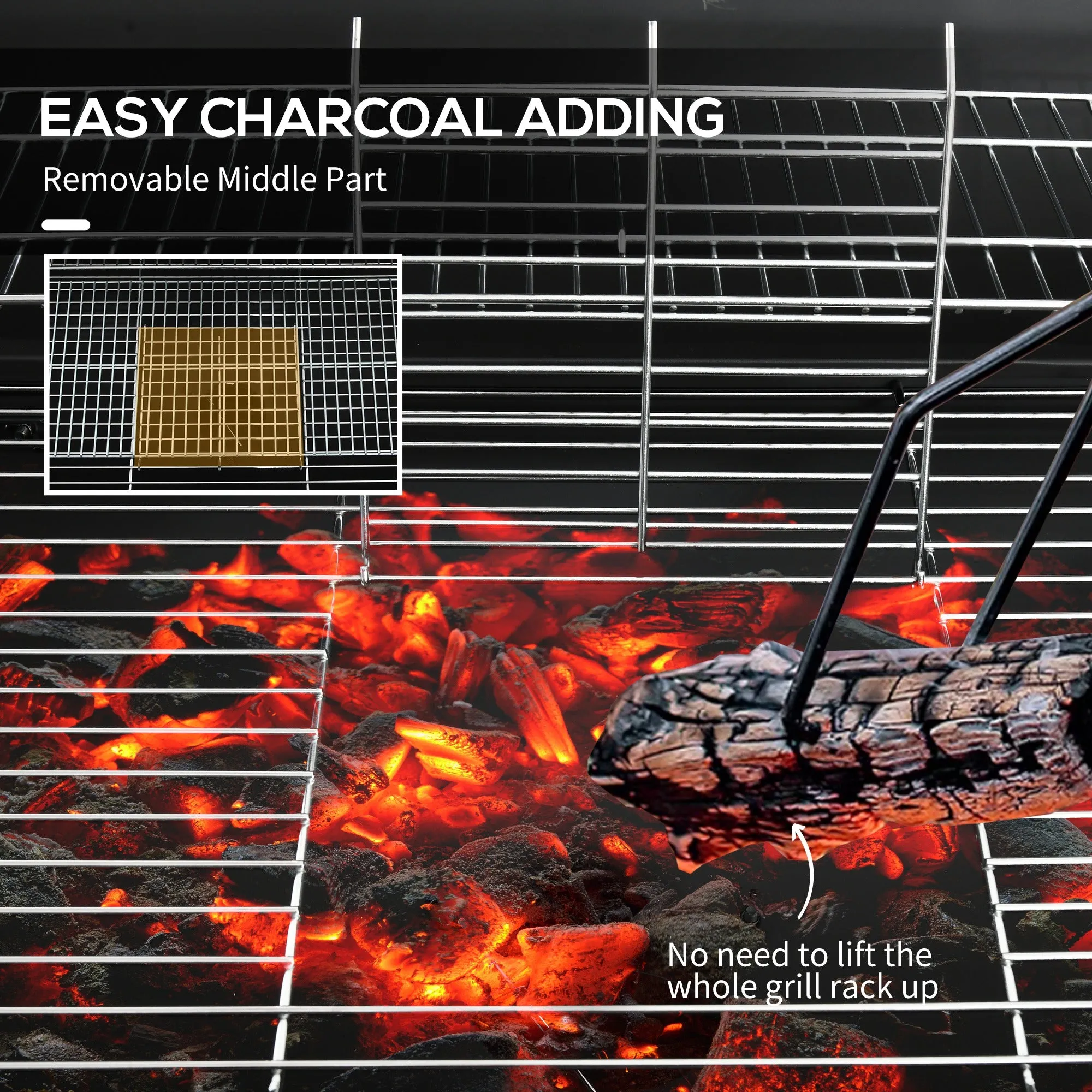 420 sq.in Charcoal BBQ Grill with Wheels, Ash Catcher, Black