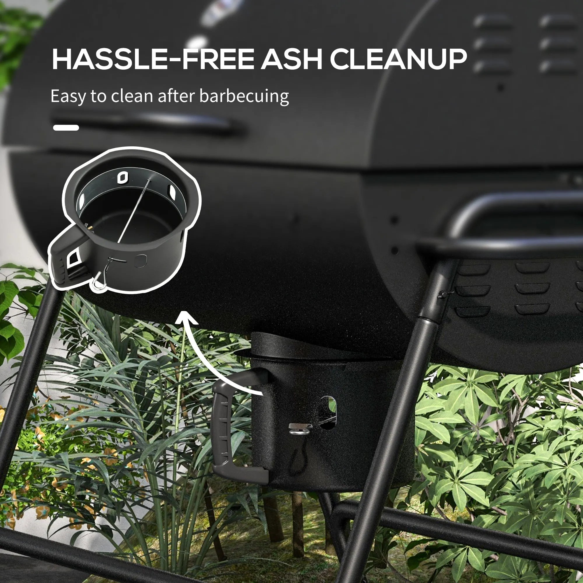 420 sq.in Charcoal BBQ Grill with Wheels, Ash Catcher, Black