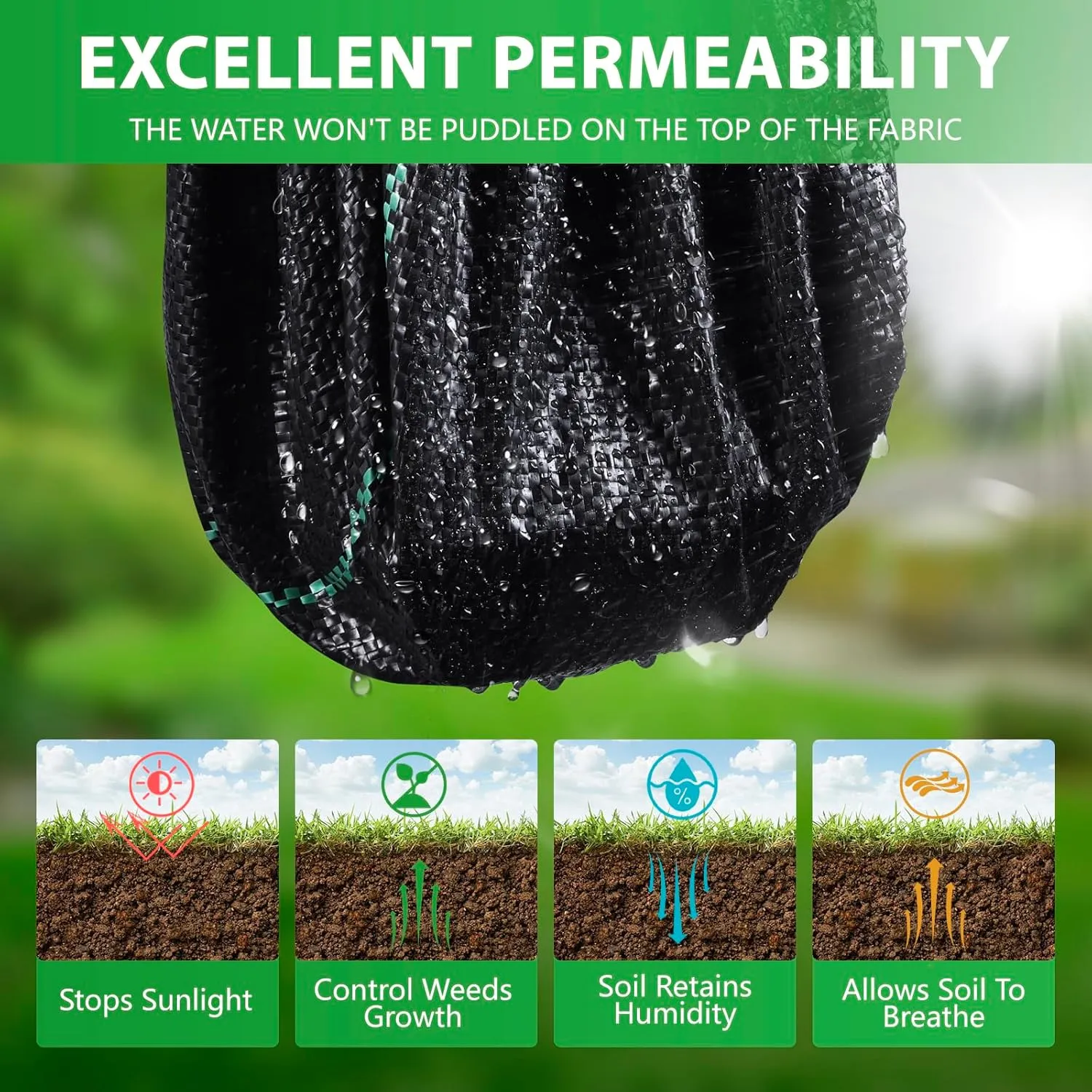 4FT x 100FT Weed Barrier Landscape Fabric, 3.2Oz Durable & Heavy Duty Weed Block Gardening Mat, Easy Setup Garden Weed Fabric, Landscape Fabric for Outdoors (3FT×100FT)
