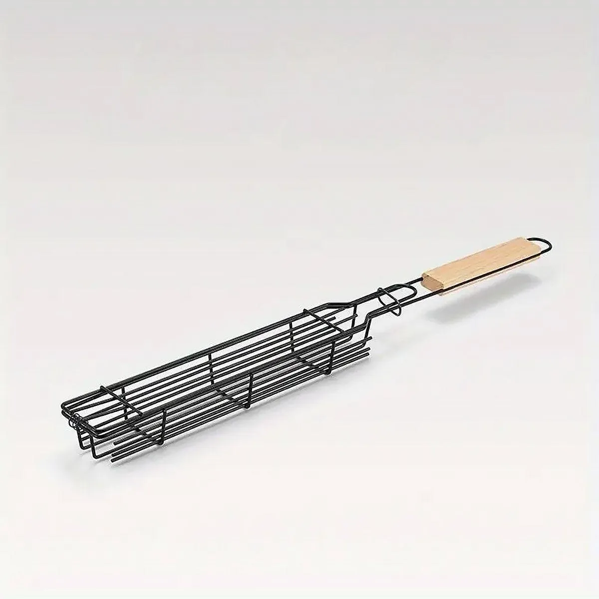 4PCS Outdoor BBQ Grill Basket Wooden Handle Sausage Hot Dog Corn Grilling Net