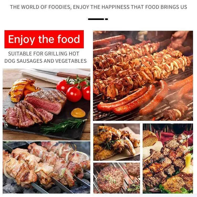 4PCS Outdoor BBQ Grill Basket Wooden Handle Sausage Hot Dog Corn Grilling Net