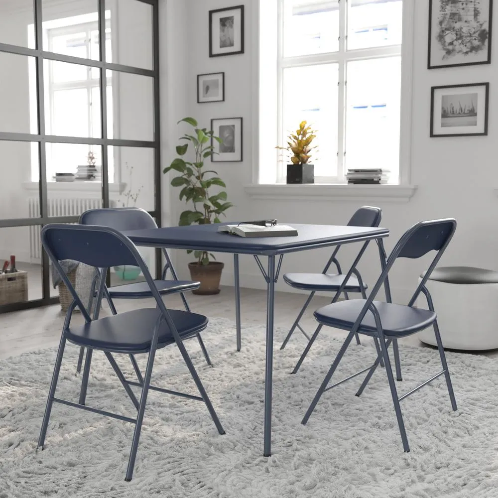 5 Piece Navy Folding Card Table and Chair Set - Flash Furniture