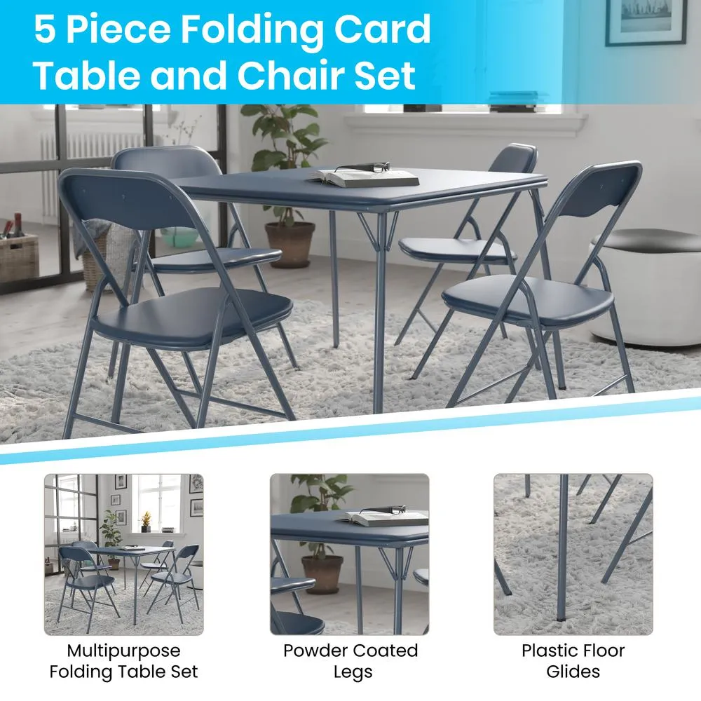 5 Piece Navy Folding Card Table and Chair Set - Flash Furniture