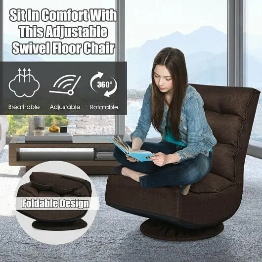 5-Position Folding Floor Gaming Chair-Brown - Color: Brown