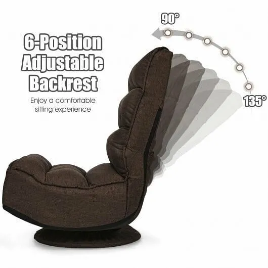 5-Position Folding Floor Gaming Chair-Brown - Color: Brown
