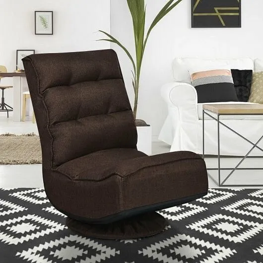 5-Position Folding Floor Gaming Chair-Brown - Color: Brown