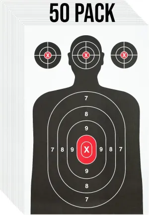 50 Pack Paper Shooting Target for Gun Range - Silhouette Paper Target Practice for Handguns, Rifles, Pistols, Airguns, BB Guns, Pellet Guns, Crossbow, Arrow (14 X 22 inches)