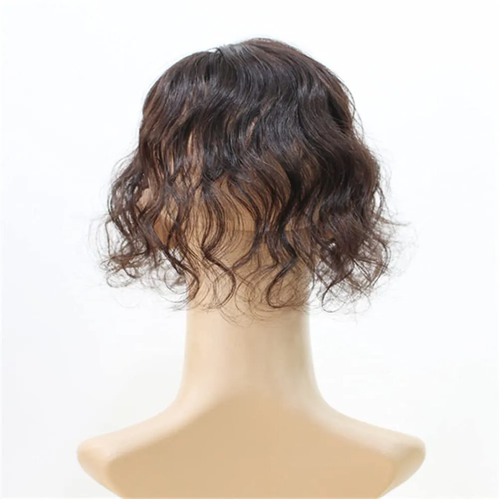 5x8cm Women Hair Wig hand made mono base Natural Human Hair Top HairPiece Replacement One Piece Clip in Hair Crown Extension (Curly Dark Brown)
