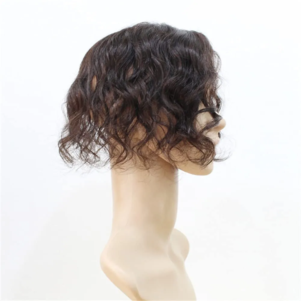 5x8cm Women Hair Wig hand made mono base Natural Human Hair Top HairPiece Replacement One Piece Clip in Hair Crown Extension (Curly Wine Red)